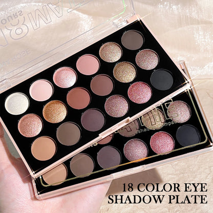 18-Color Eyeshadow Palette – Pearlescent, Matte, Fine Shimmer, Glitter, Earth Tones, Long-Lasting, High-Performance