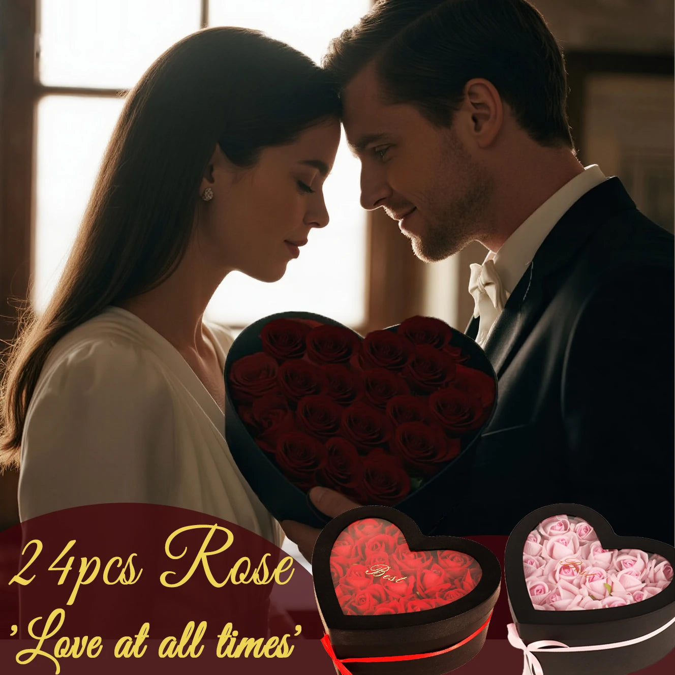 18/24PCS Heart Shape Roses Gift Box for Valentines Day Gifts Flowers Heart Shape Box for Her Mathers Day Forever Flower Birthday