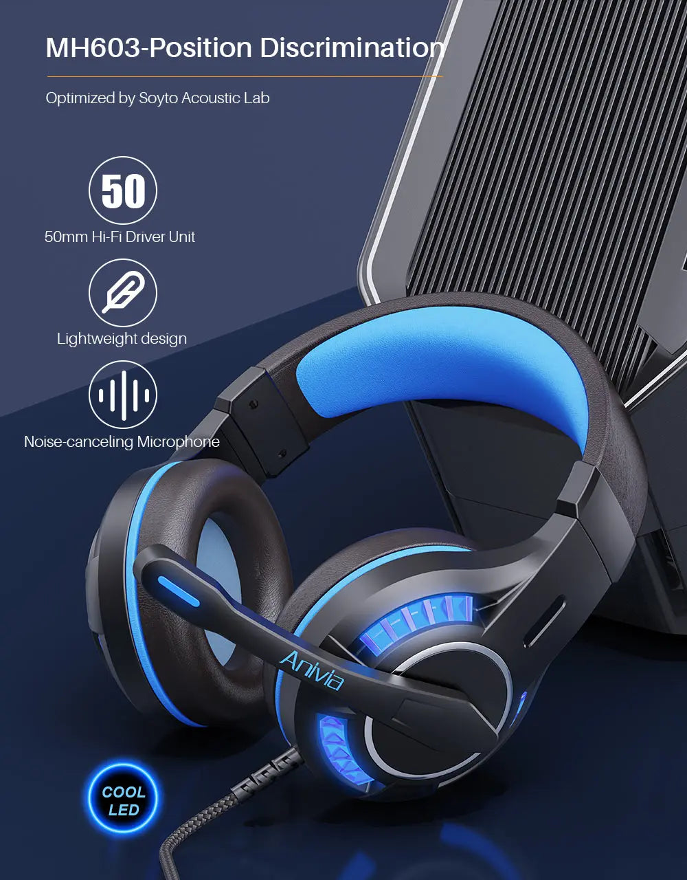 Pro Gaming Headset with Microphone, LED Lights, Bass Stereo Sound for PC PS5 PS4 Xbox, Computer Video Game Headphones Gifts for