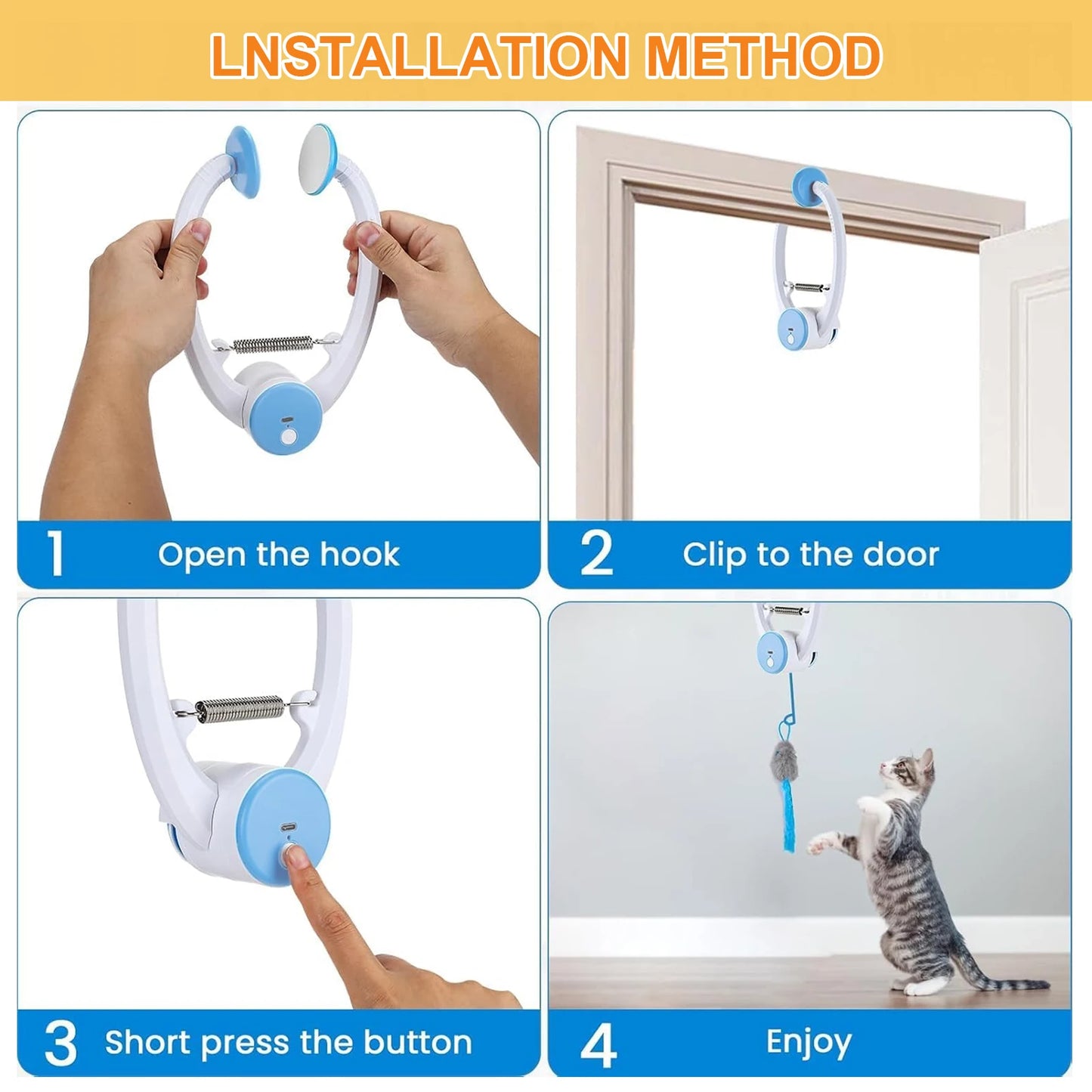 Door Hanging Automatic Retractable Kitten Toys Interactive Cat Teaser Retractable Toys with 3 Catnip Mice for Indoor Bored Cats