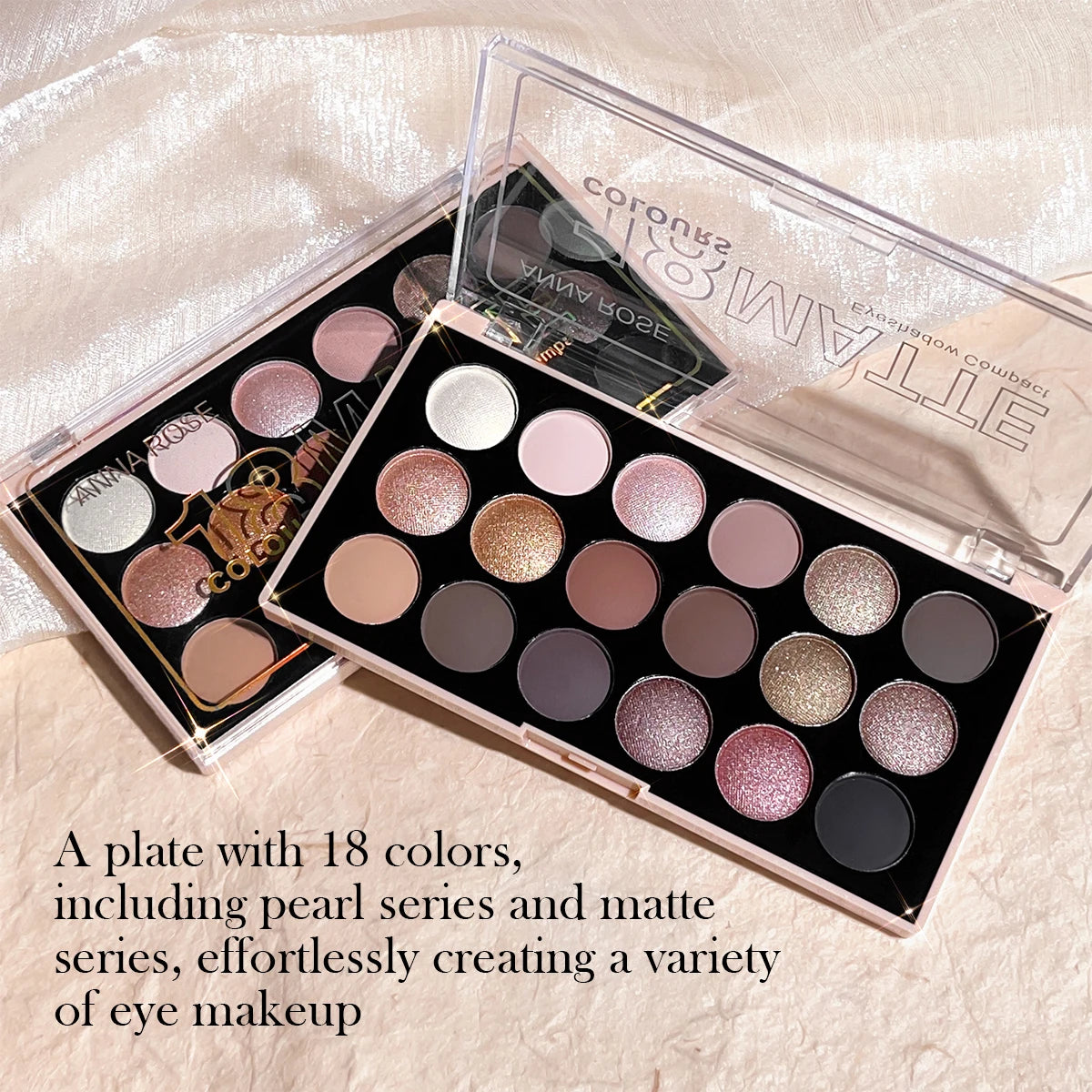 18-Color Eyeshadow Palette – Pearlescent, Matte, Fine Shimmer, Glitter, Earth Tones, Long-Lasting, High-Performance