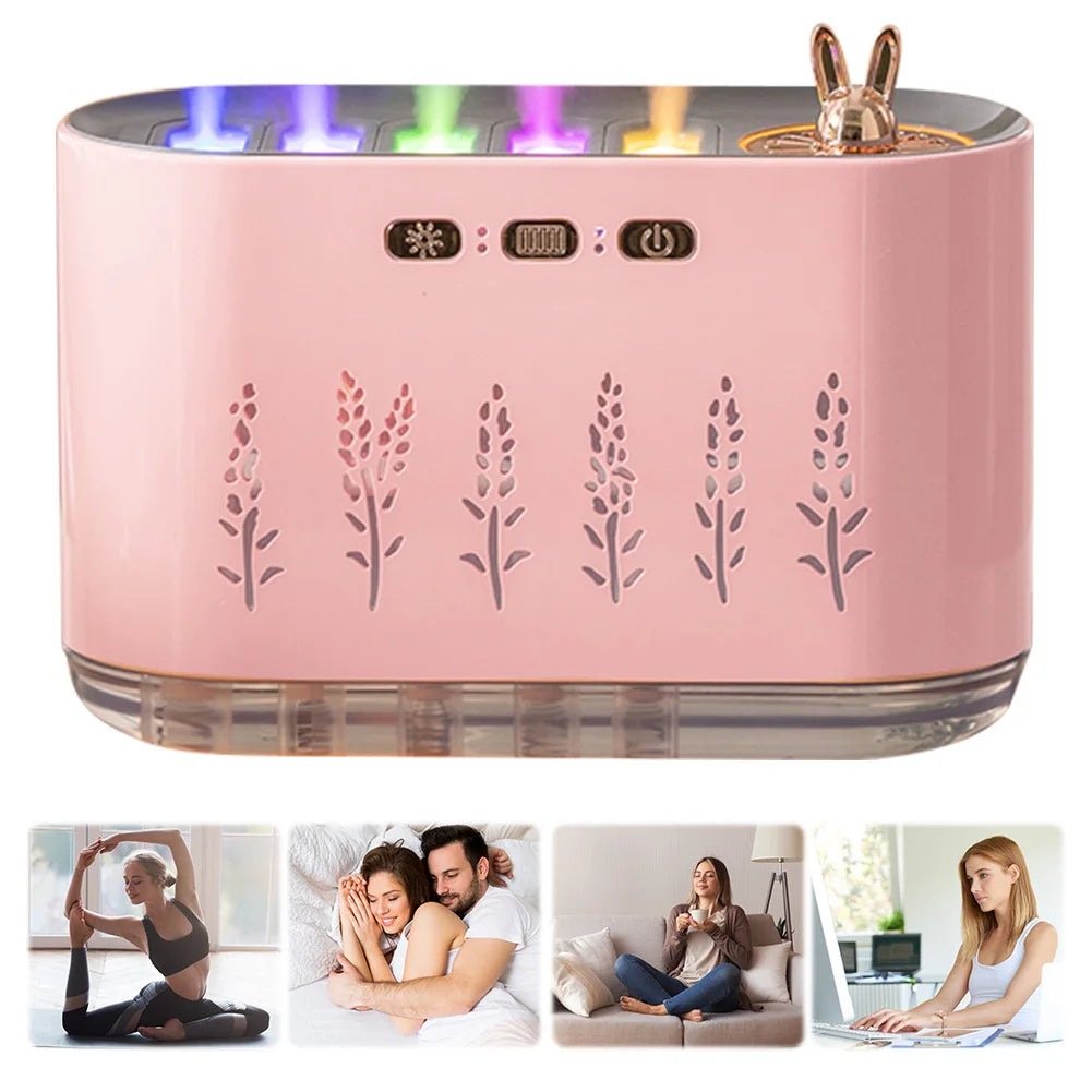 7 Colors LED Light Quiet Aroma Diffuser with 5 Nozzle Spray for Bedroom (Pink)
