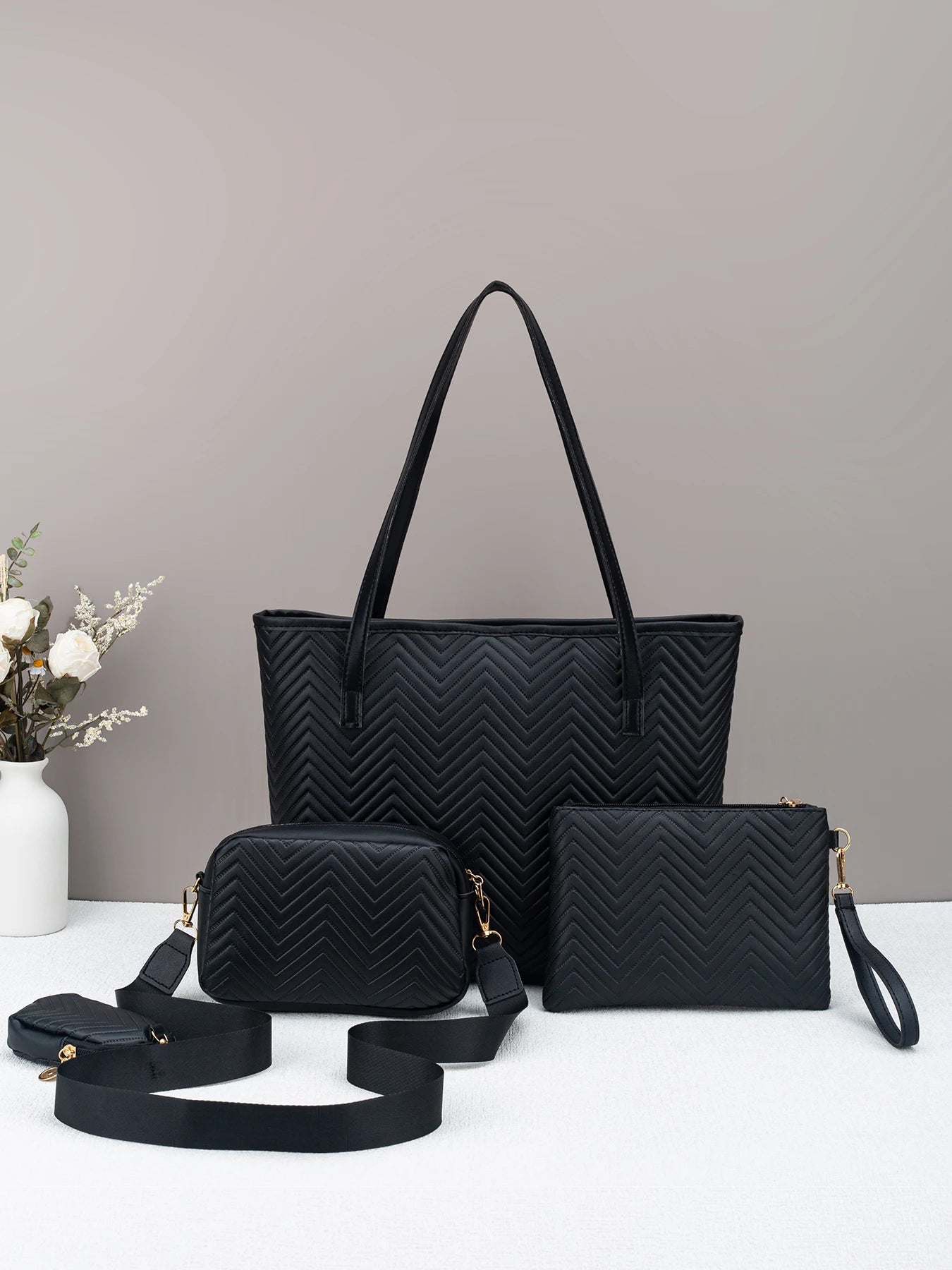 Wave pattern daily commuting large capacity tote bag handbag four piece set fashion trend personality change camera bag