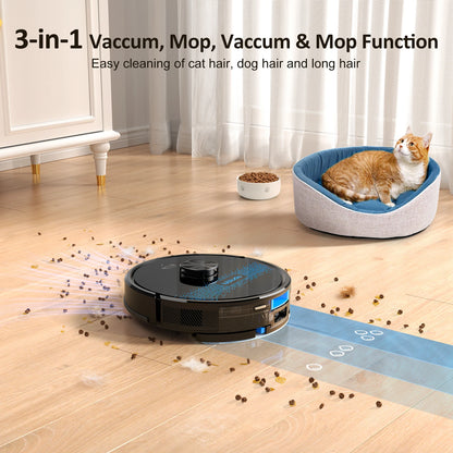 Lubluelu SL60 Max 3-in-1 Robot Vacuum Mop - 5000Pa Suction Pet Hair Long Hair Friendly LDS9.0 LiDAR 24 No-Go Zones APP Control