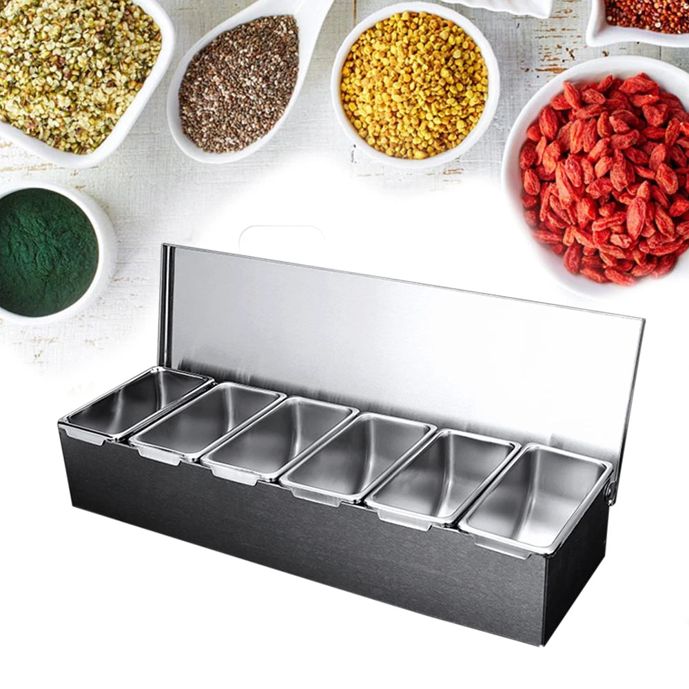Ingredient Container With 6 Grids Kitchen Spice Box Set With Lid Stainless Steel Spice Container Fruit Box Food Container