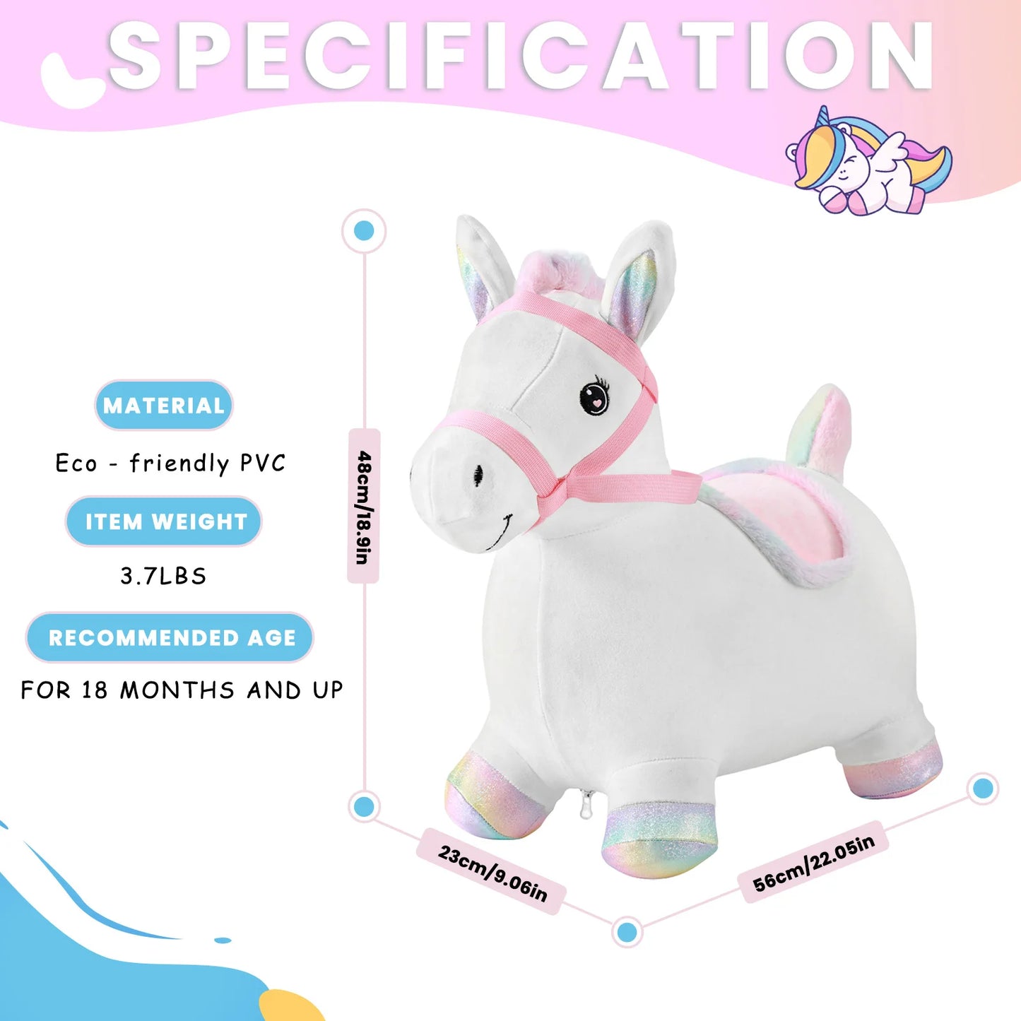 Hopper Toy, Ride On Bouncing Plush Inflatable Horse, Outdoor Indoor Hopping Horse Bouncer, Birthday Gifts for 2-5 Years Old Kid