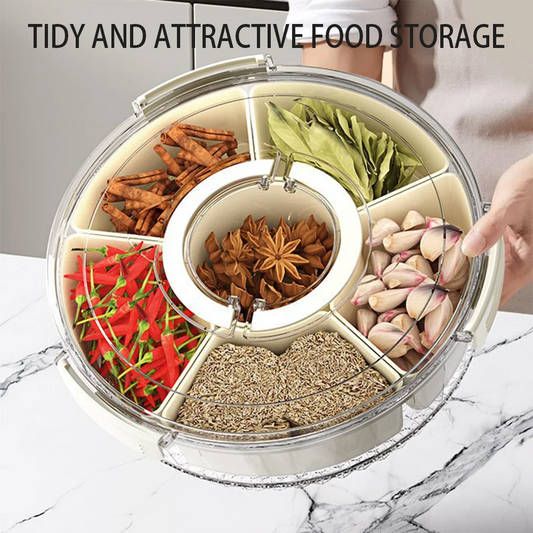 Six-Grid Food Storage Box With Handles Divided kitchen Container Compartments Stackable Snack Tray Removable and washable