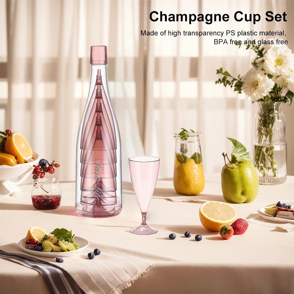5Pcs Clear Wine Glasses with Storage Bottles Foldable Wine Glasses Reusable Champagne Glasses Folding for Outdoor Camping Travel