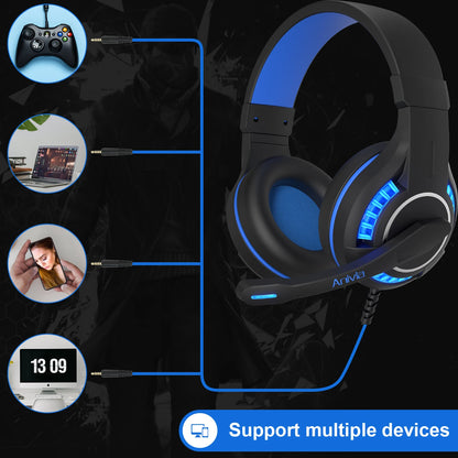 Pro Gaming Headset with Microphone, LED Lights, Bass Stereo Sound for PC PS5 PS4 Xbox, Computer Video Game Headphones Gifts for