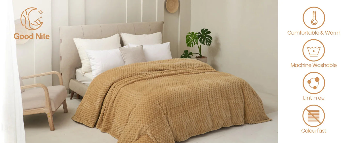 Good Nite Fleece Throw Blanket - Soft Plush & Warm Cozy White Blanket for Bed, Couch & Sofa Chair