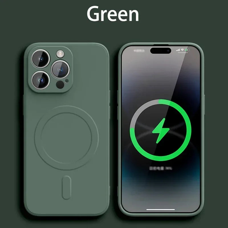 Liquid Silicone Case For iPhone 16 17 15 14 13 12 11 Pro Max Plus Mini Air For Magsafe Magnetic Wireless Charge Soft Cover funda