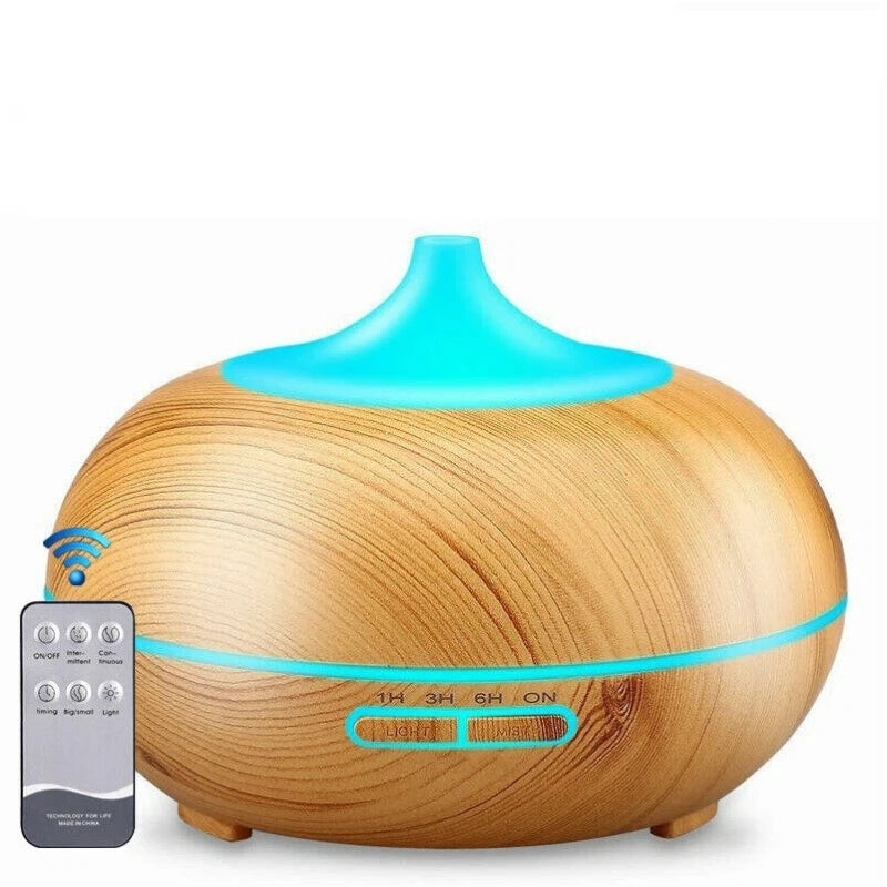 400ml Aroma Diffuser Aromatherapy Essential Oil Diffuser Wood Color Air Humidifier with 7 Colors Light Remote Control EU/UK Plug