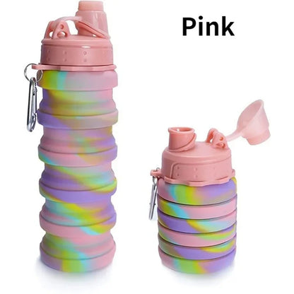 500ML Portable Retractable Silicone Bottle Folding Water Bottles Outdoor Travel Drinking Cup with Carabiner Collapsible Cups