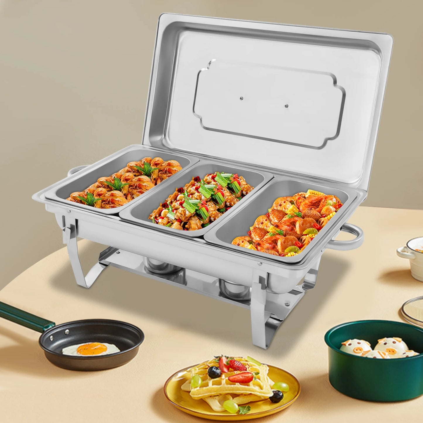 Stainless Steel Chafing Dish Buffet Set Rectangular Catering Chafer Warmer Buffet Dishes Warming for Restaurants, Buffets