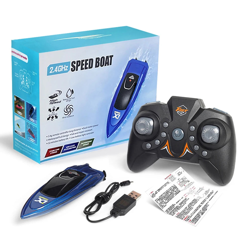 Waterproof 2.4GHz RC Boat High Speed Electric Ship Water Model with LED Lights Children Remote Control Ship Toy