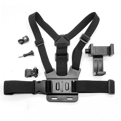 Adjustable phone clip stand with chest strap, fixed bracket for cycling, sports, climbing, and camera phones, chest phone mount.