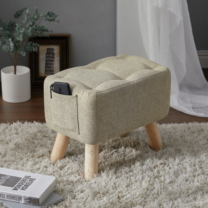 【Breeins】Linen Upholstered Ottoman Footstool with Pocket Chair Sofa Home Decoration