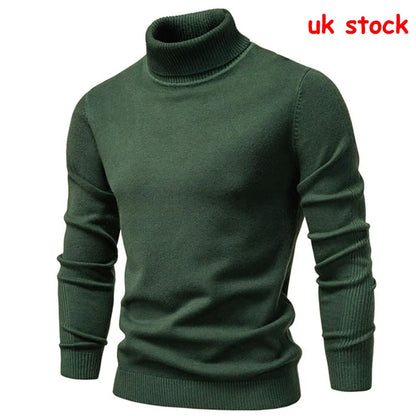 Mens Ribbed Stretch Slim Fit Knitted Pullover Casual Turtleneck Sweater Long Sleeve Sweaters Winter Thermal Sweater