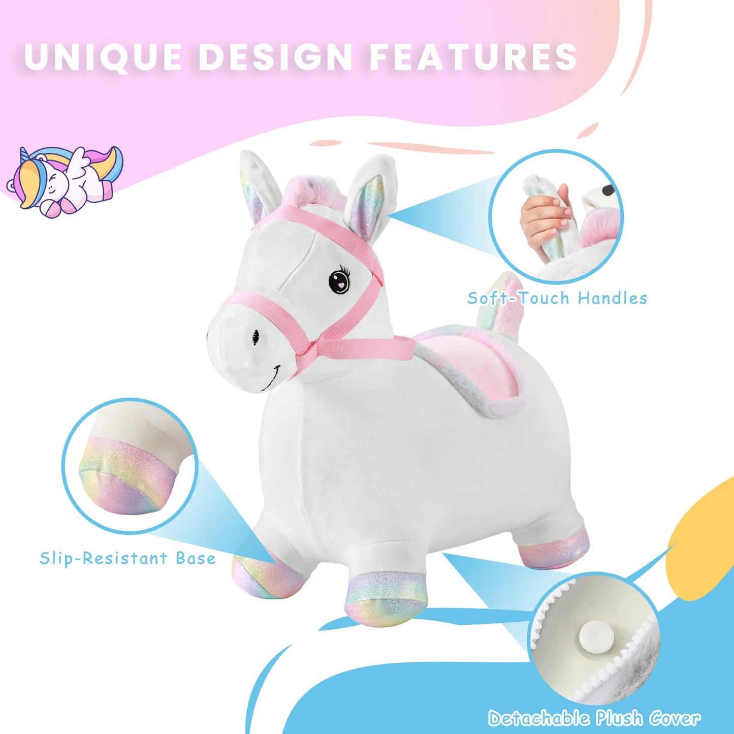 Hopper Toy, Ride On Bouncing Plush Inflatable Horse, Outdoor Indoor Hopping Horse Bouncer, Birthday Gifts for 2-5 Years Old Kid
