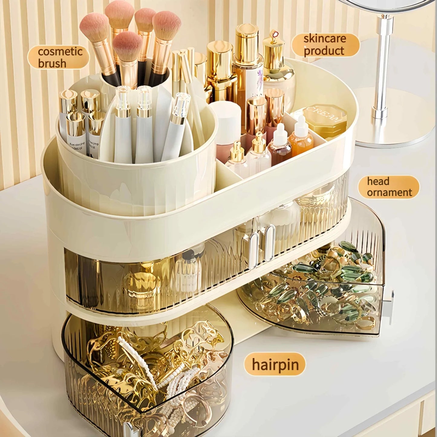 Large Capacity Makeup Organizer With Drawer - Dustproof Cosmetic  Box For Brushes, Lipsticks & More - Hypoallergenic Plastic, °