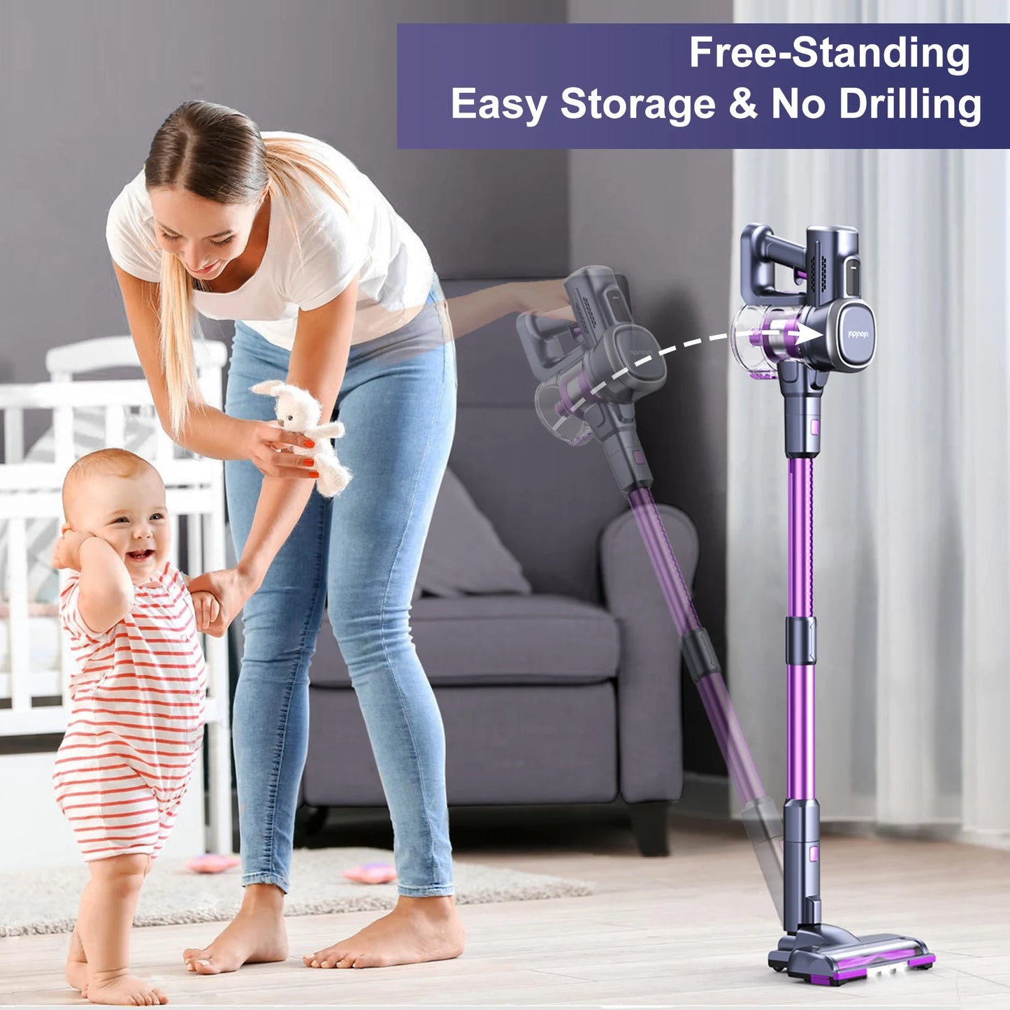 Free-Standing Vacuum Cleaner 27KPa, Lubluelu 202 Powerful Lightweight Cordless 6 In 1 Stick Vacuum Cleaner For Carpet Floor Pet