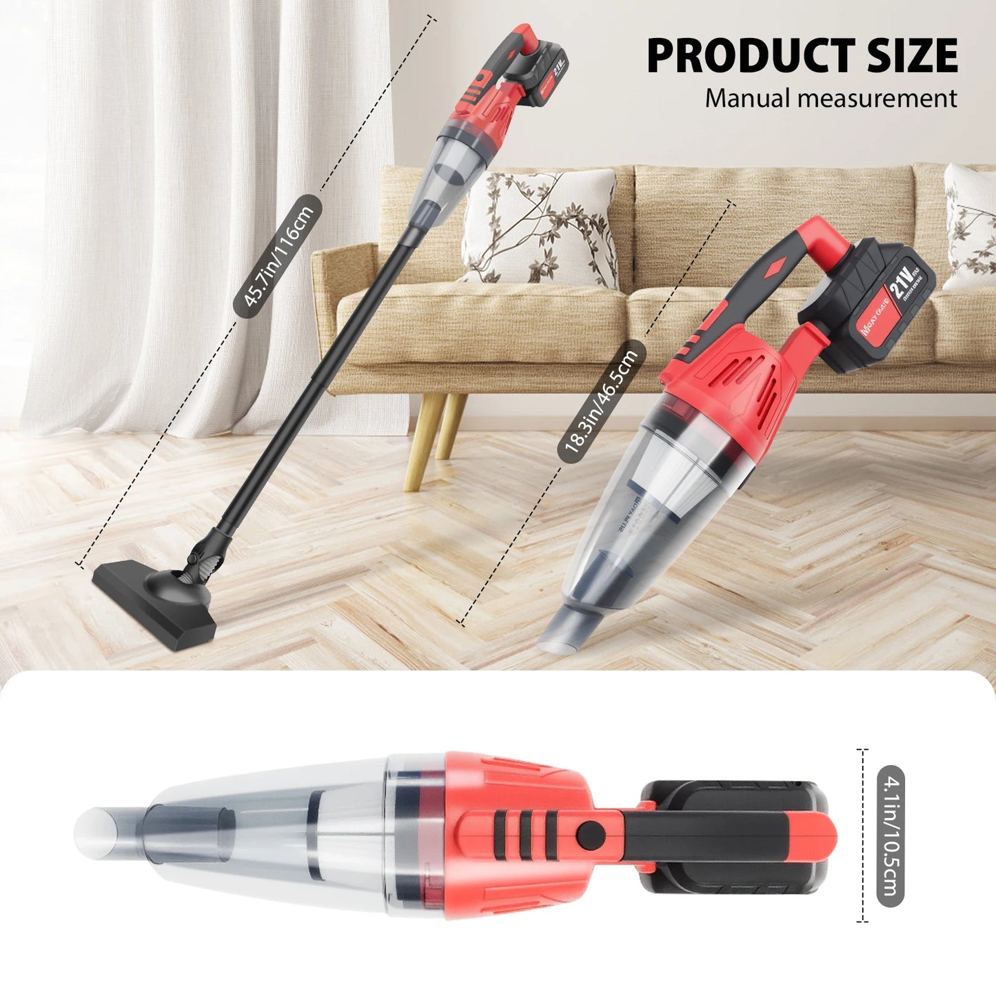 120W Cordless Vacuum Cleaner for Car, 5500Pa Suction, 2-IN-1 Handheld Car Vacuum Cleaner for Carpet, with 21V 2.2Ah Battery
