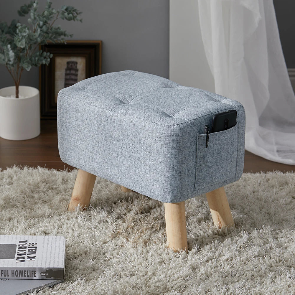 【Breeins】Linen Upholstered Ottoman Footstool with Pocket Chair Sofa Home Decoration