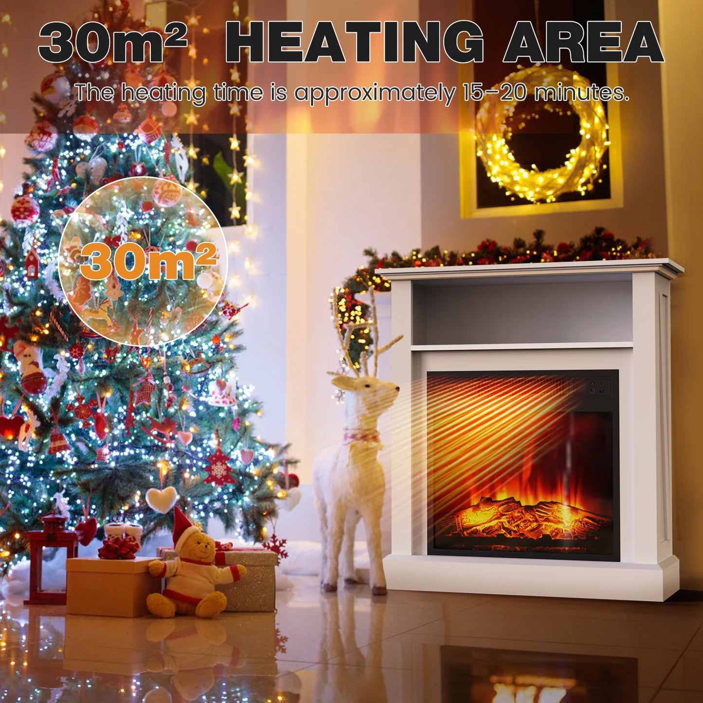 Electric Fireplaces LED Flame with Surround Heating Function Freestanding Timmer