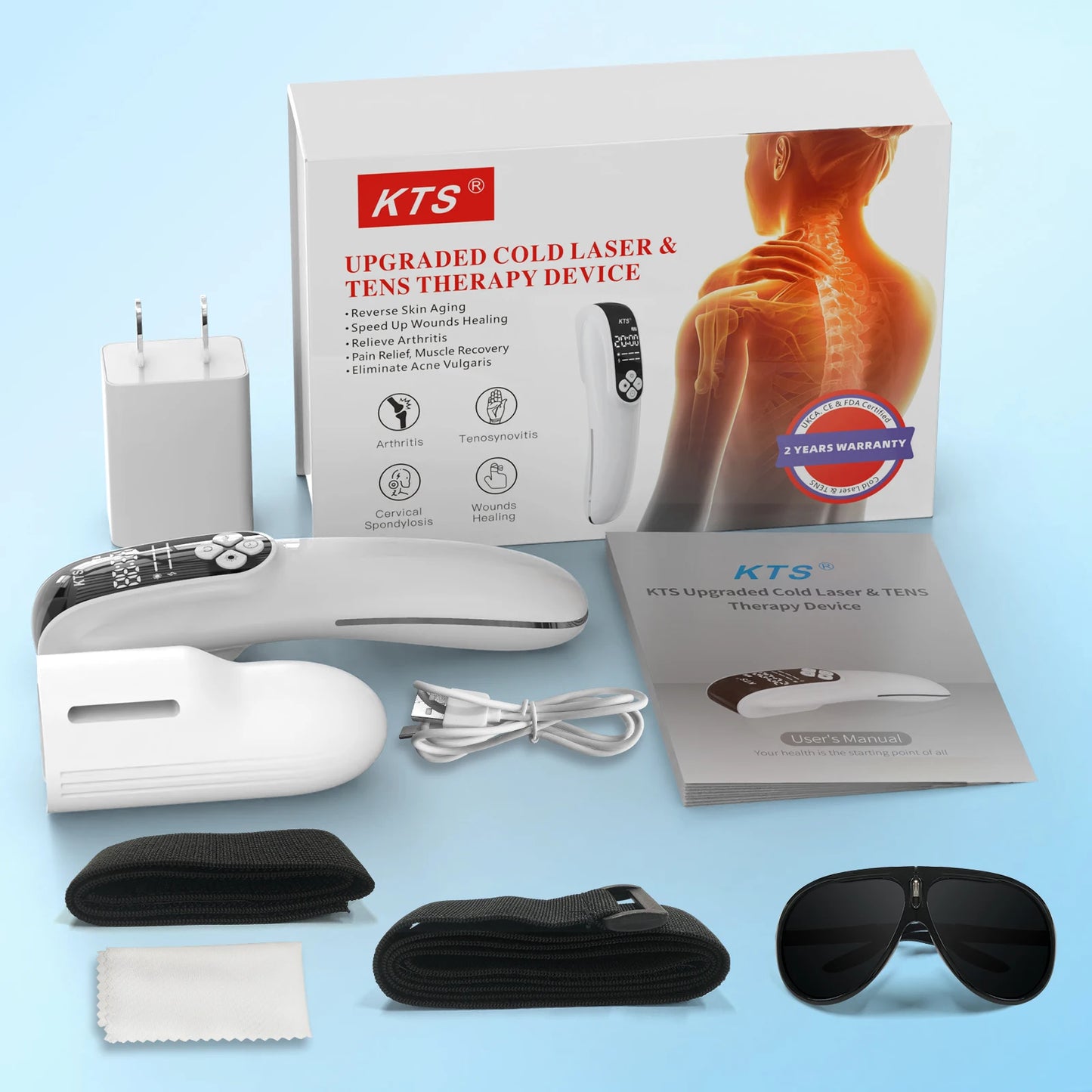 KTS Handheld Cold Laser Therapy Device 4x808nm LLLT Tens Infrared Light Therapy for Pain Relief&Joint Muscle Recovery