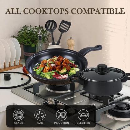 16-Piece Non-Stick Cookware Set Milk Pot Maifan Stone Frying Pan with Lid Stackable Pot Set for All Types of Cooker Xmas Gift