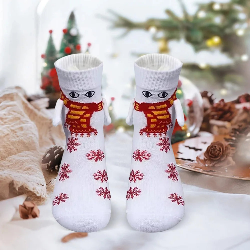 Christmas Magnetic Holding Hands Socks Soft Warm Unisex Couple Socks Christmas Socks Novelty Xmas Crew Socks for Women Men