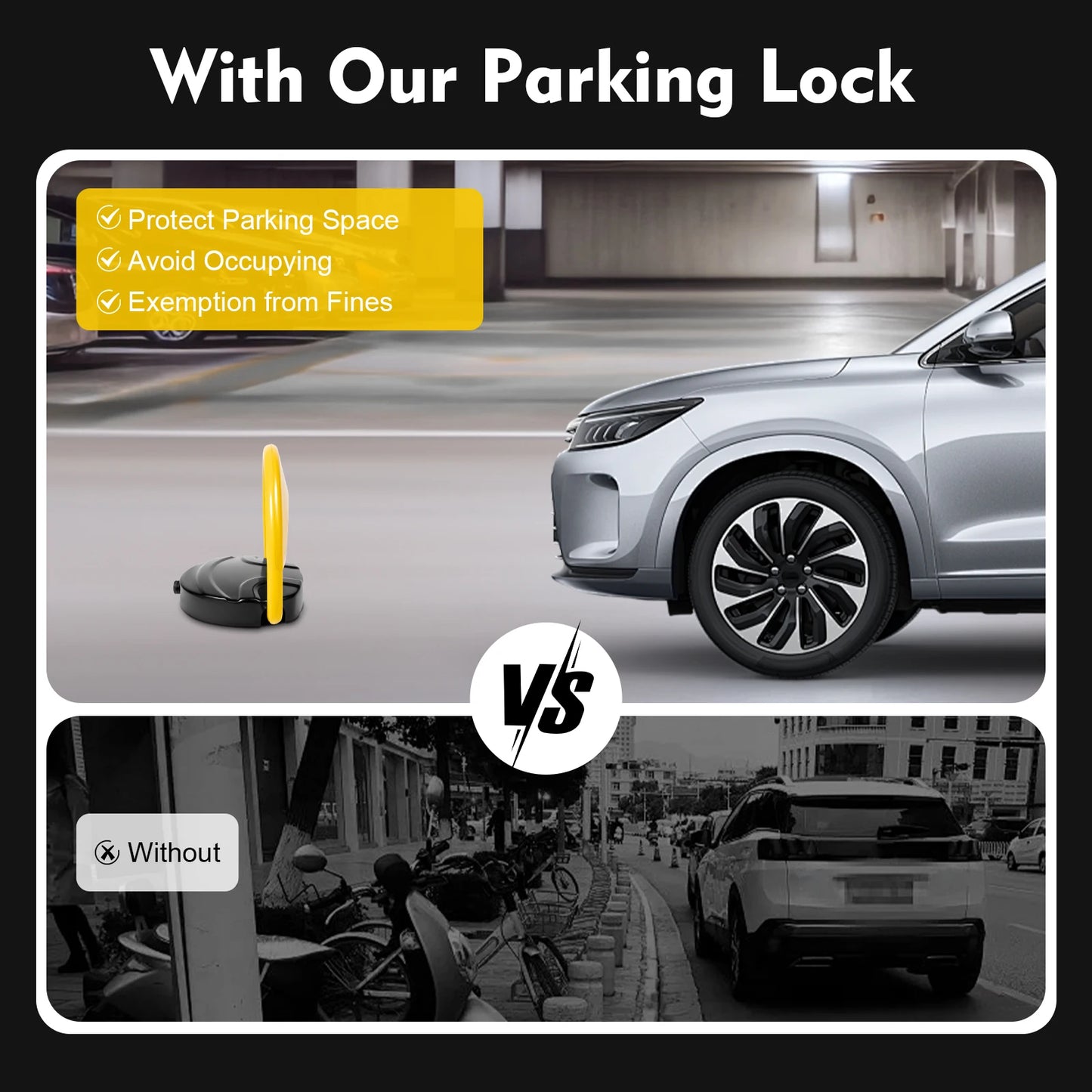 Remote Control Parking Lock Car Parking Spot Lock Auto Space Stall Barrier W/Alarm for Home/Commercial Use