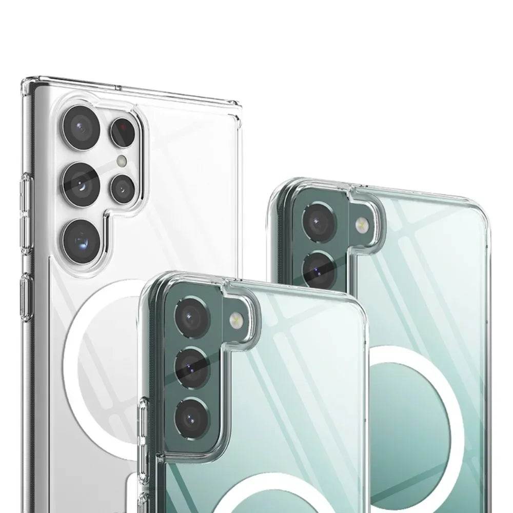 Original Magsafe Magnetic Clear Case for Samsung Galaxy S24 Ultra S21 FE S22 Plus S23 Ultra Wireless Charging Shockproof Cover