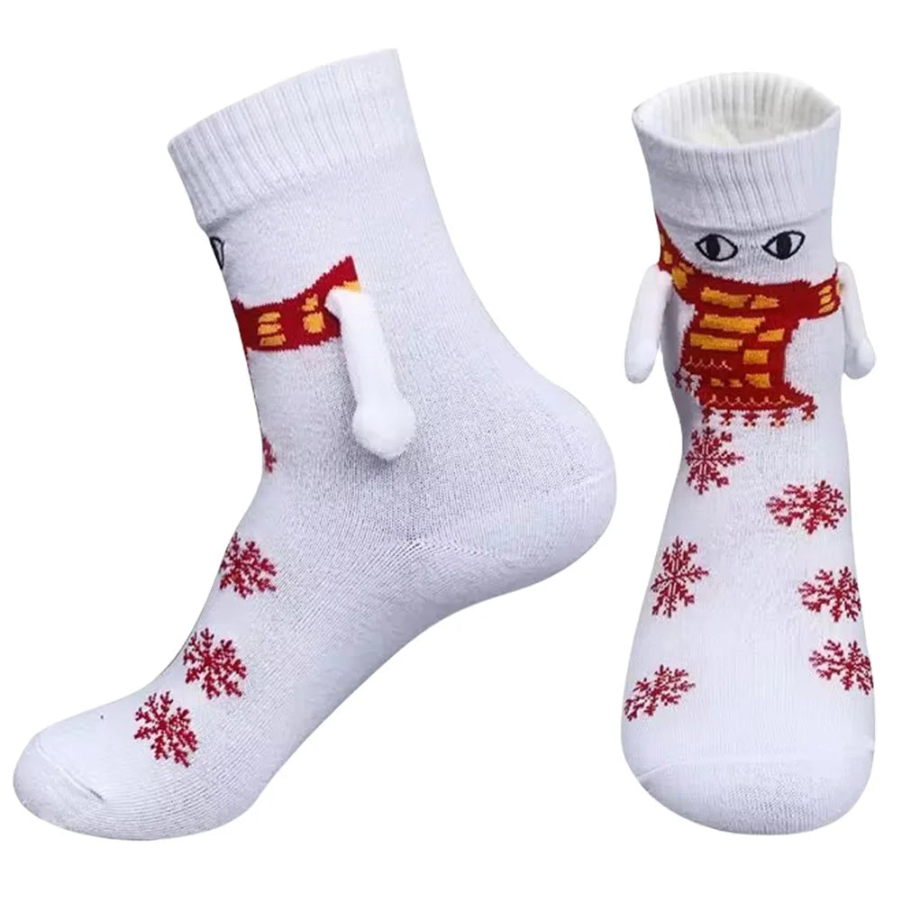 Christmas Magnetic Holding Hands Socks Soft Warm Unisex Couple Socks Christmas Socks Novelty Xmas Crew Socks for Women Men