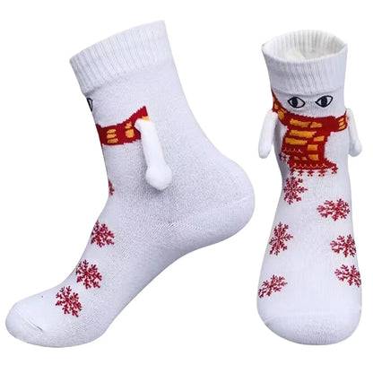 Christmas Magnetic Holding Hands Socks Soft Warm Unisex Couple Socks Christmas Socks Novelty Xmas Crew Socks for Women Men