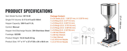 SucceBuy A03 5-50ml/5-100ml Manual Liquid Filling Machine Paste Bottle Filler Adjustable with Hopper for Water Shampoo Honey