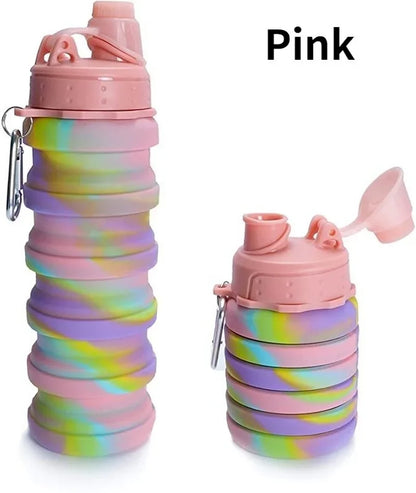 500ML Portable Retractable Silicone Bottle Folding Water Bottles Outdoor Travel Drinking Cup with Carabiner Collapsible Cups