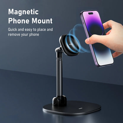 Foldable Desktop Phone Stand with 360° Rotatable Magnetic Phone Mount Phone Holder Adjustable Height Replacement for iPhone 14