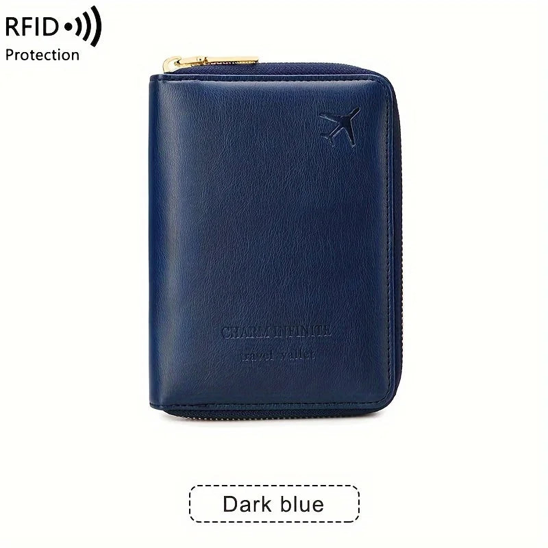 RFID Blocking Passport Holder with Zipper Travel Credit Card Bag - Multifunctional Document Organizer