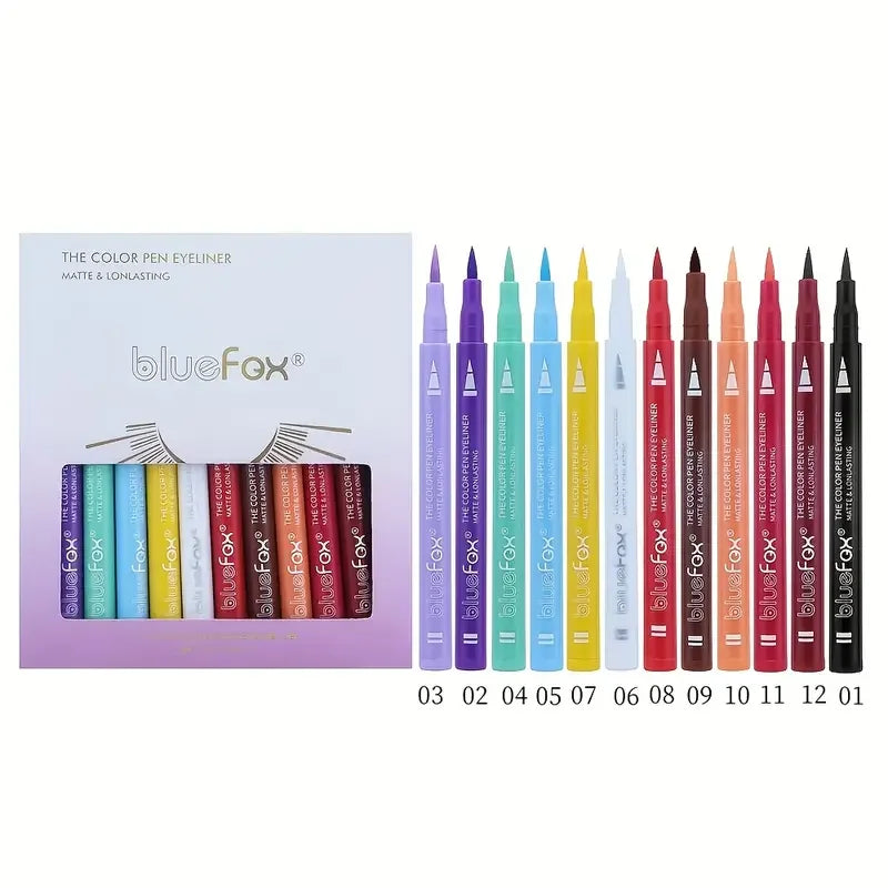 12 color liquid eyeliner liquid pen set, various special makeup, facial paint pen,multi-purpose, multi-color, smooth, waterproof
