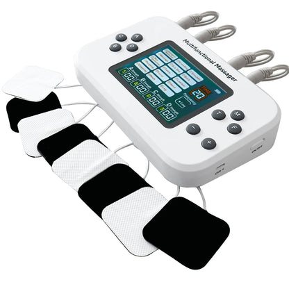 Electric Muscle Stimulator EMS & TENS Unit Pulse Massager for Back Neck Shoulder Knee Joints Full Body Relax 15 Modes 4 Output