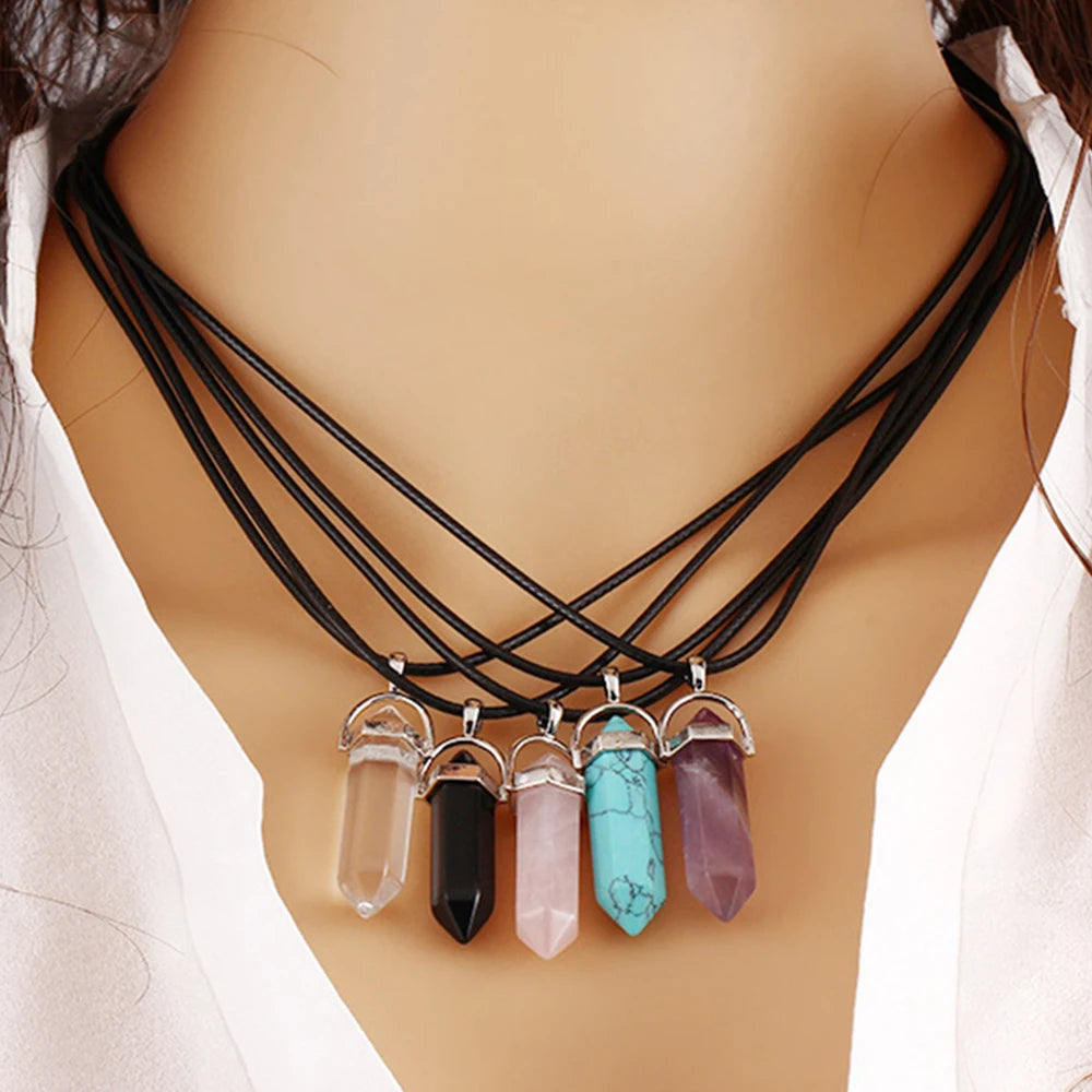 Quartz Chakra Crystal Healing Point Cut Gemstone Pendant Reiki Necklace Gift UK