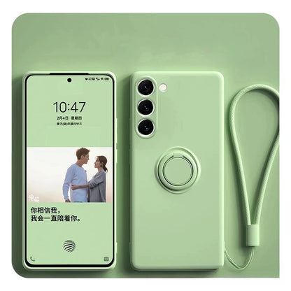 Liquid Silicone Phone Case For Samsung Galaxy S24 S23 FE S21 S20 S22 Plus Note 20 Ultra Cover with Magnetic Ring Holder Strap