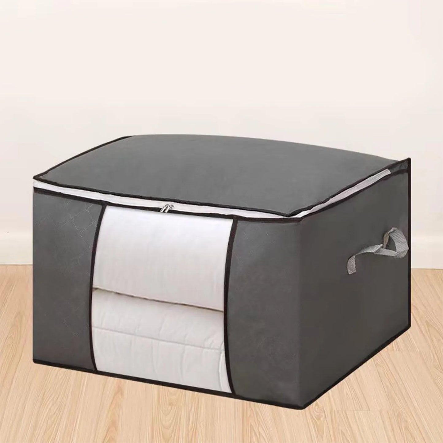 Blanket Storage Bag Reinforced Handle Closet Organizer Foldable Stackable Clothes Storage Bag with Clear PVC Window for Bedding