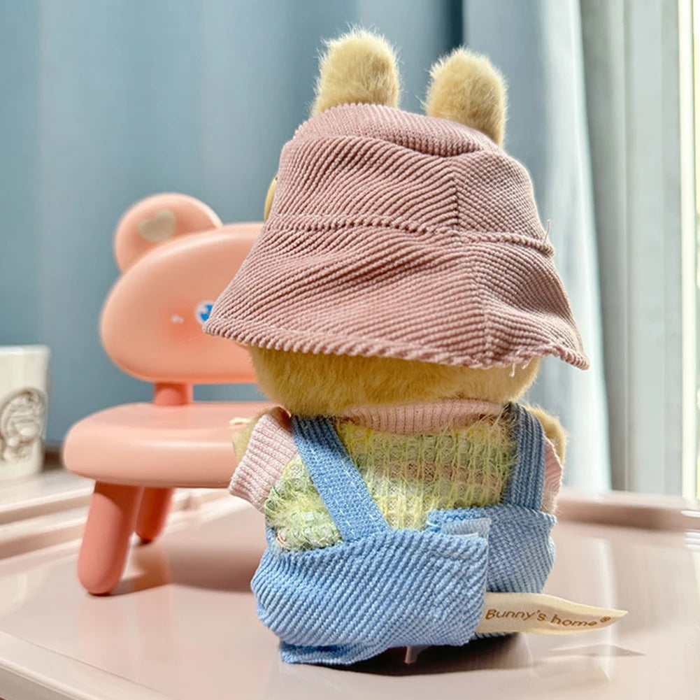 Mini Plush Doll Overall Decorative Kawaii Doll Clothes DIY Cute Plushies Outfit with Hat Cartoon Animal Toy Dress for Home Decor
