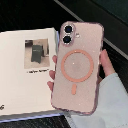 Luxury Transparent Magnetic Clear Glitter Phone Case For iPhone 16 15 14 13 ProMax Plus Soft Shockproof Magsafe Silicone Cover
