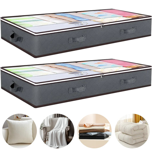 2pcs Underbed Quilt Storage Bag Organizer Wardrobe Clothes Dust Moisture-proof Finishing Bag Foldable Storage Box 90L