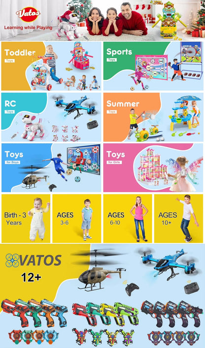 VATOS RC Helicopter for Boys 2.4G Remote Control Helicopter LED Light for Kids Fixed Height One-Key Take-Off Indoor Plane Gifts