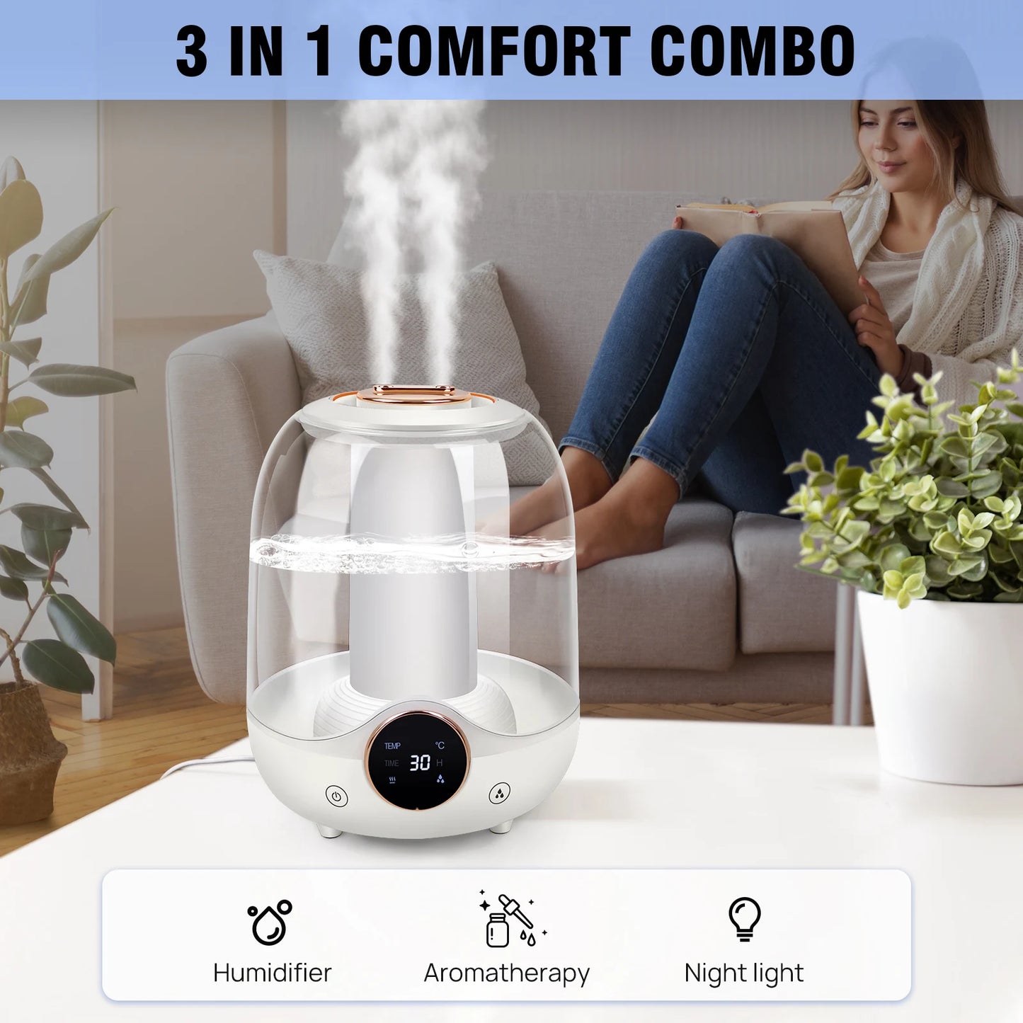 Essential Oil Diffuser - 3L Aroma Diffuser Humidifier Cool Air Diffuser Quiet Aromatherapy Diffuser Air Humidifier for Bedroom