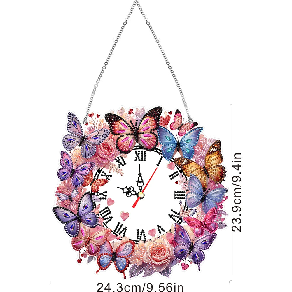 Acrylic Special Shape Butterfly DIY Crystal Diamond Clock Diamond Art Clock Pendants Kit Diamond Painting Clock for Home Decor
